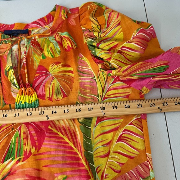 Rachel Roy Linen Blend Top Size M Floral‎ Tropical Colorful Beaded Tassels - Picture 6 of 11